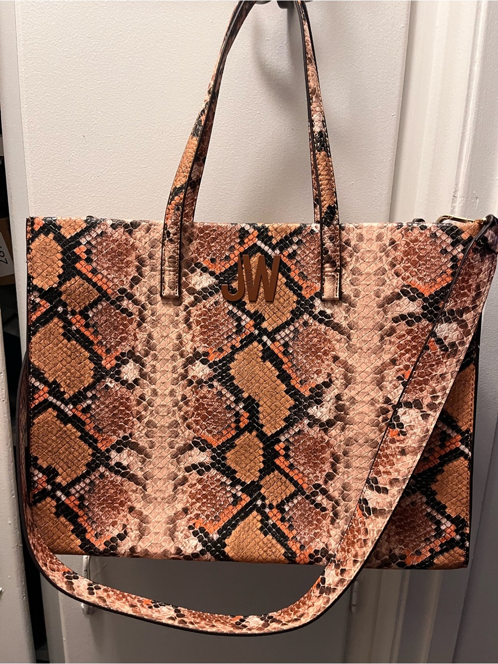 JW PEI Python-Print Tote in Brown, Tan & Black